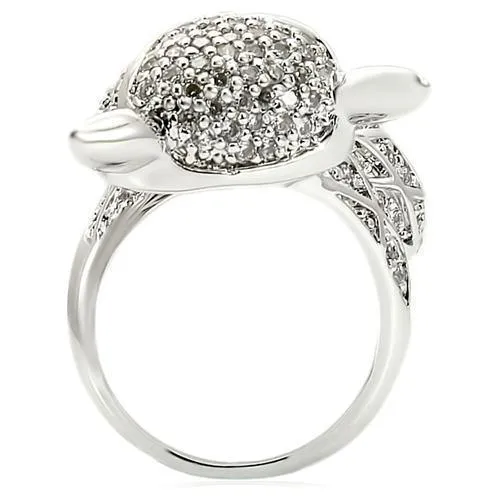 0W185 - Rhodium Brass Ring with AAA Grade CZ in Clear