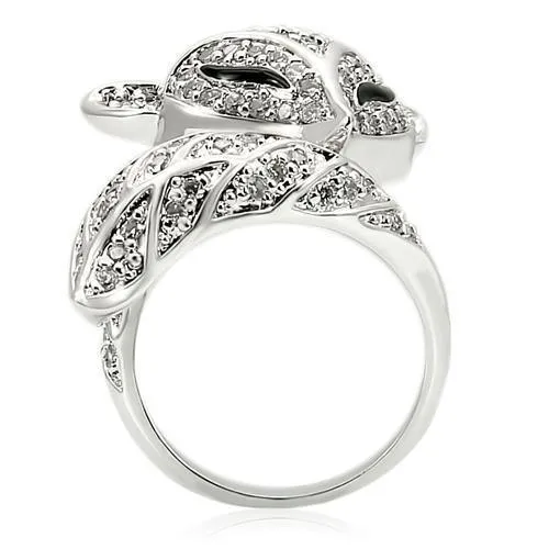 0W185 - Rhodium Brass Ring with AAA Grade CZ in Clear