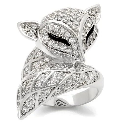 0W185 - Rhodium Brass Ring with AAA Grade CZ in Clear