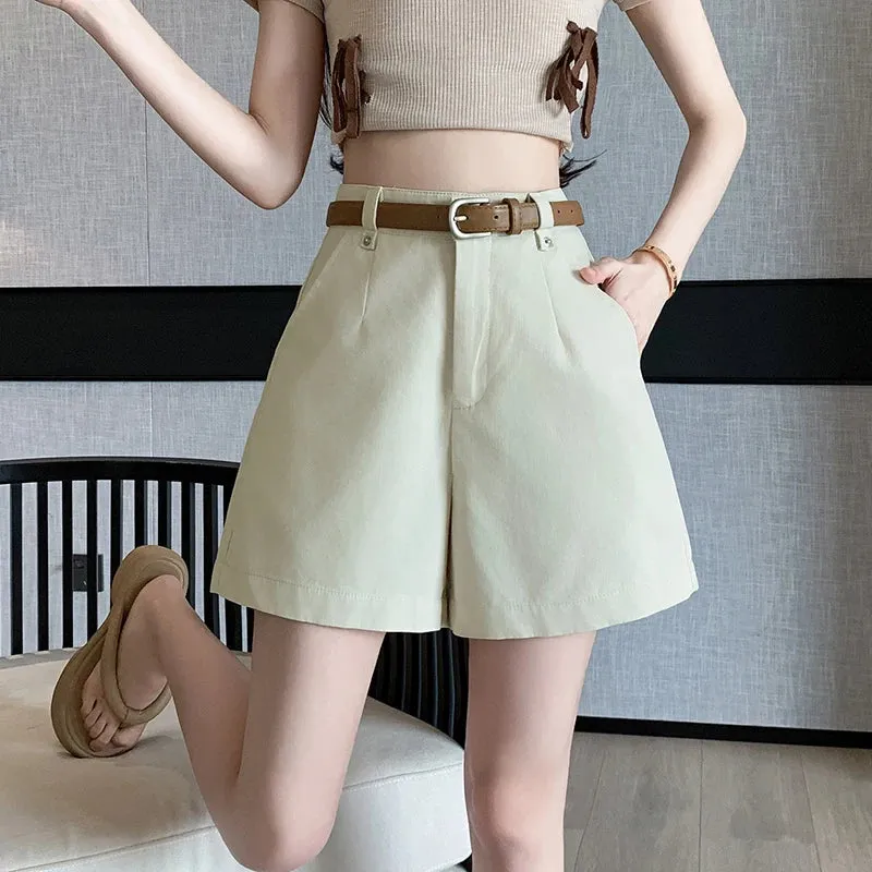 A-Line Shorts For Women 2024 New Elegant High Waist Straight Solid Loose Ladies Trousers Shorts