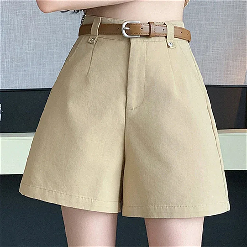 A-Line Shorts For Women 2024 New Elegant High Waist Straight Solid Loose Ladies Trousers Shorts