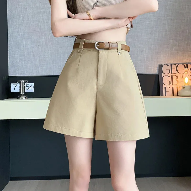 A-Line Shorts For Women 2024 New Elegant High Waist Straight Solid Loose Ladies Trousers Shorts