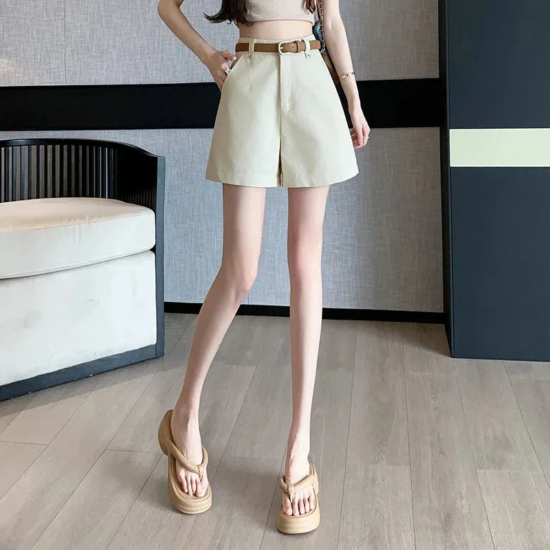 A-Line Shorts For Women 2024 New Elegant High Waist Straight Solid Loose Ladies Trousers Shorts