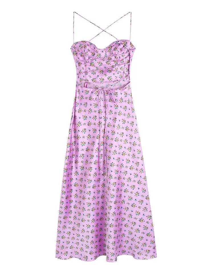 Agatha floral midi dress with slit in Pink