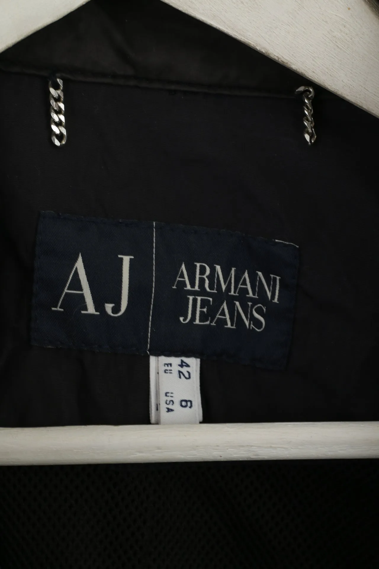 Armani Jeans Women 6 S Jacket Black Zip Up Lightweight Mac Detaciled Top