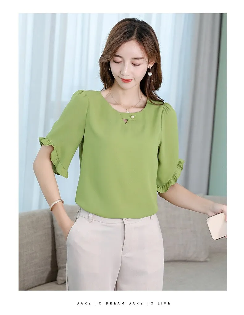 Back to college outfits Clearance In Stock Lowest Price Women Blouses & Shirts Summer Shirt New Fashion Slim Korean Office Long Sleeve Shirts Top fx0615