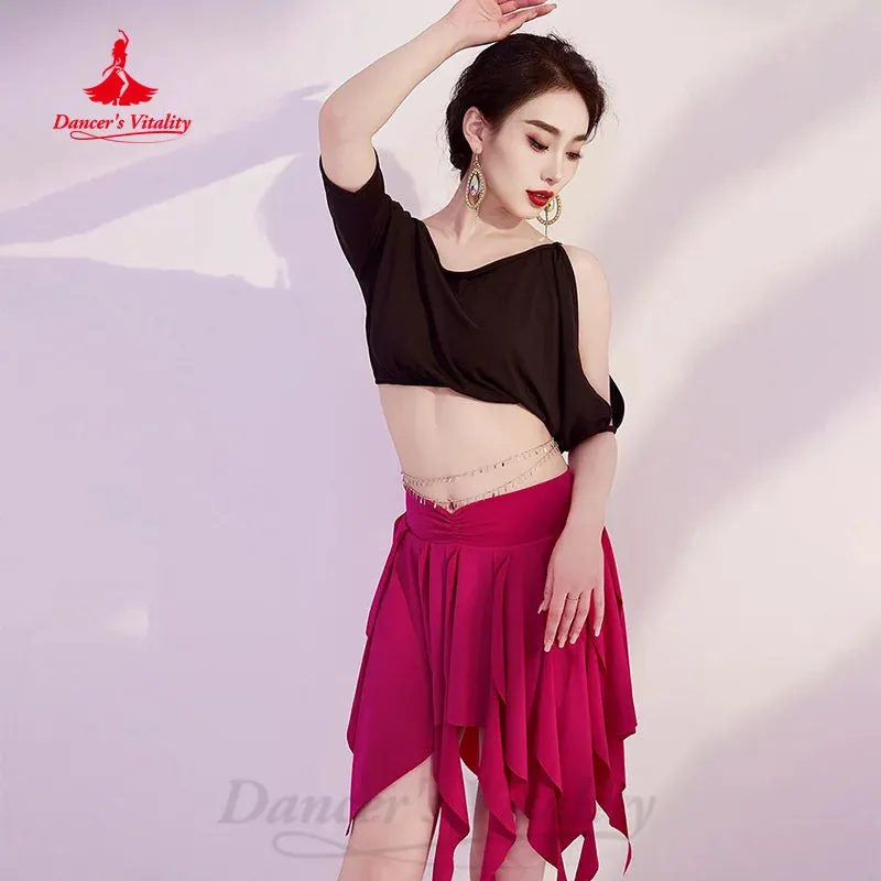 BellyDance Practice Suit Women's Customized Short Sleeved Top Irregular Short Skirt 2pcs Oriental Dance Performance Clothing