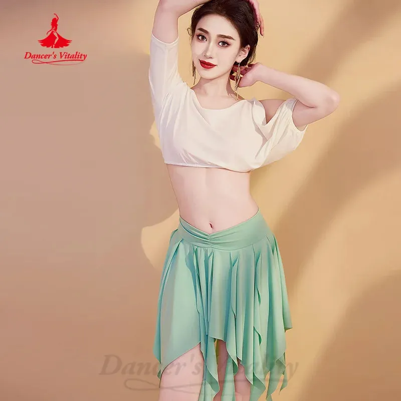 BellyDance Practice Suit Women's Customized Short Sleeved Top Irregular Short Skirt 2pcs Oriental Dance Performance Clothing