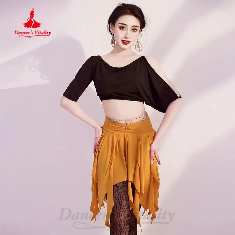 BellyDance Practice Suit Women's Customized Short Sleeved Top Irregular Short Skirt 2pcs Oriental Dance Performance Clothing