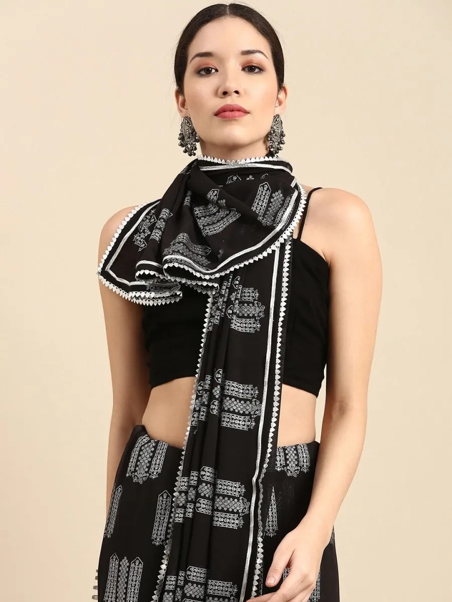 Black and Silver Foil Print Saree