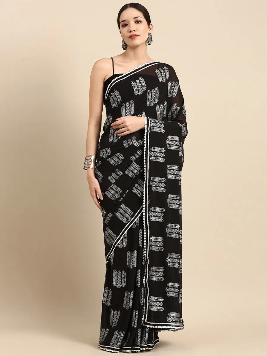 Black and Silver Foil Print Saree