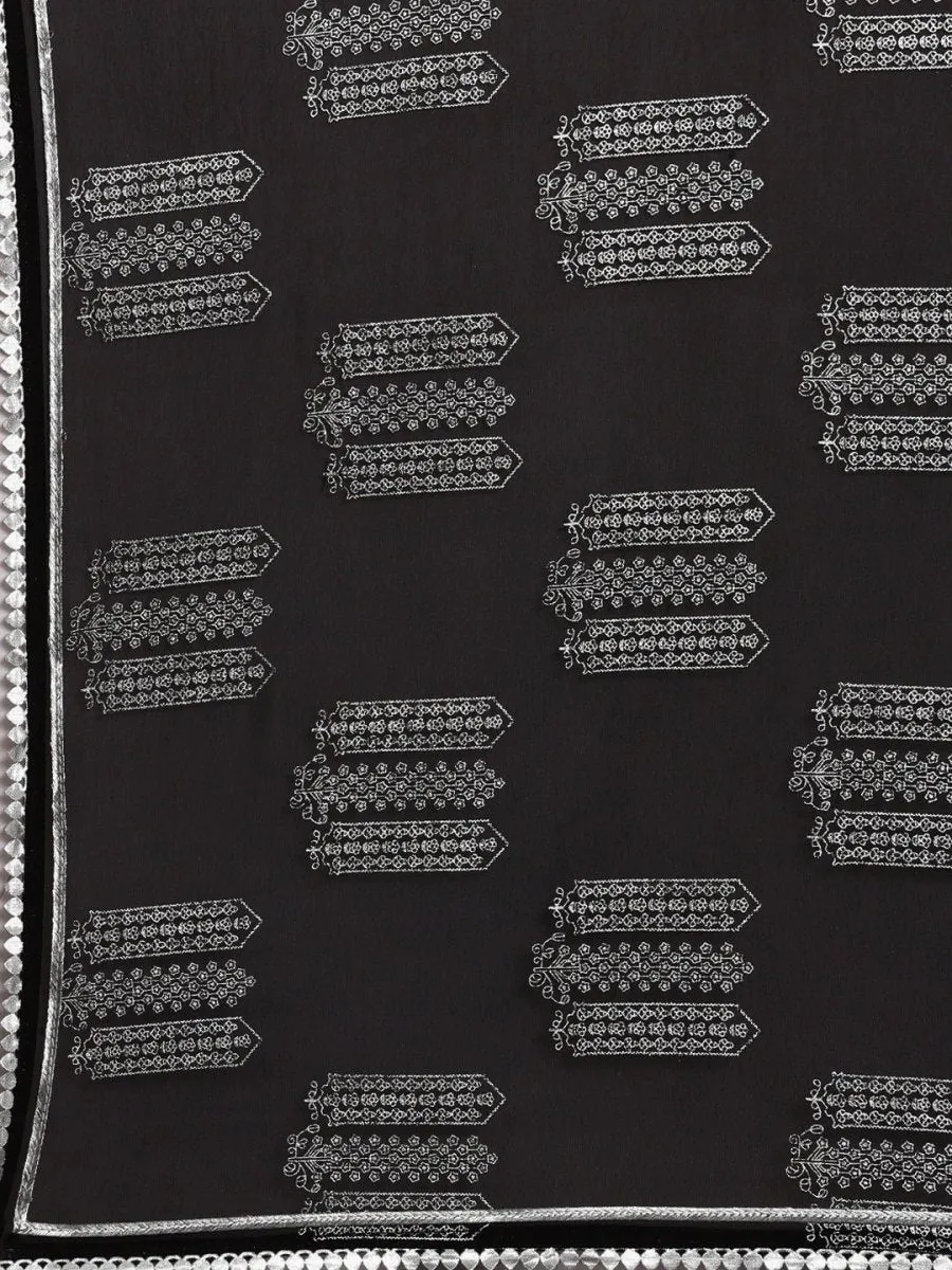 Black and Silver Foil Print Saree