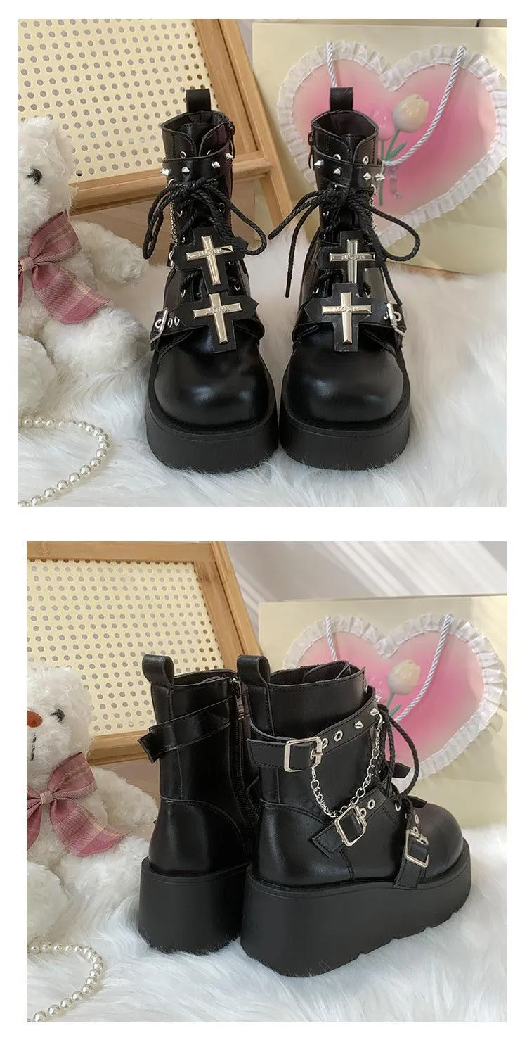 Black For Women Punk Platform Martin Boots