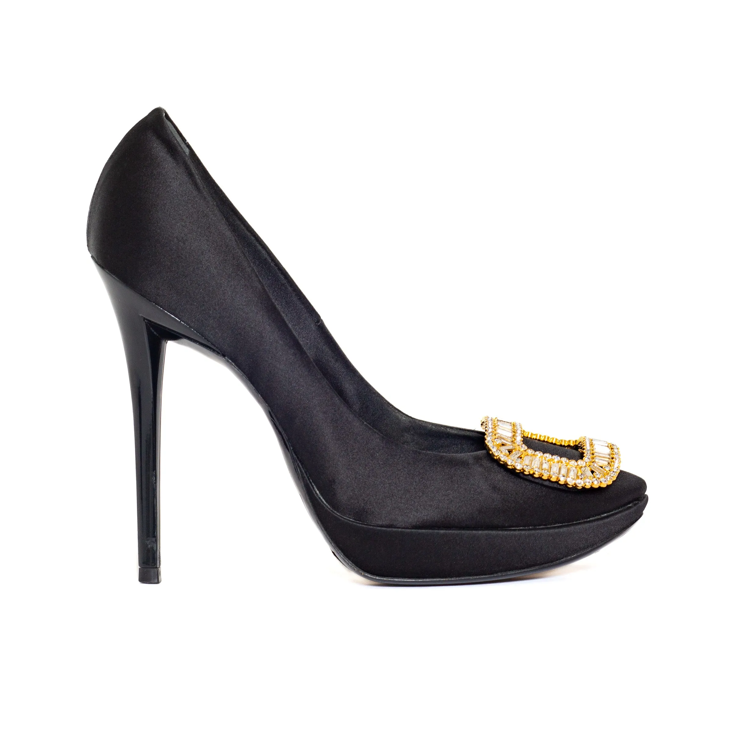 Black Satin Limelight Buckle Pumps 38