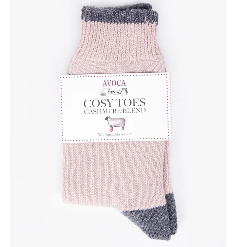 Cashmere Blend "Cosy Toes" Socks: Pink and Gray