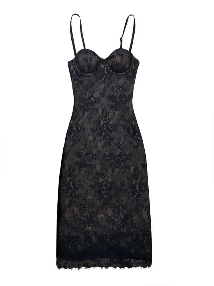 Cellar Lace Midi Dress in Black