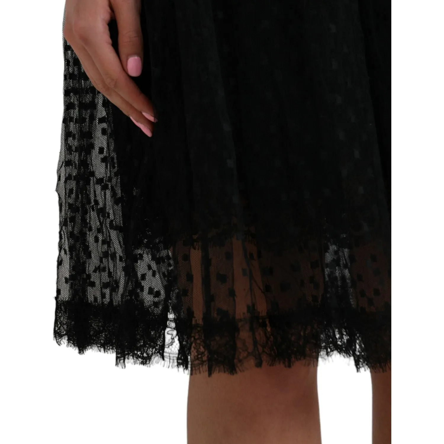 Dolce & Gabbana Black Nylon Lace Trim High Waist A-line Skirt