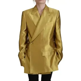 Dolce & Gabbana Gold Satin Long Sleeves Blazer Coat Jacket