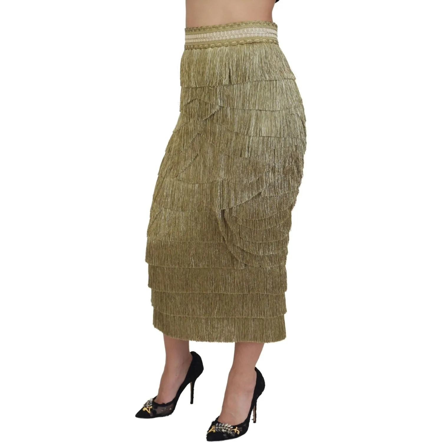 Dolce & Gabbana Golden High Waist Tiered Midi Skirt