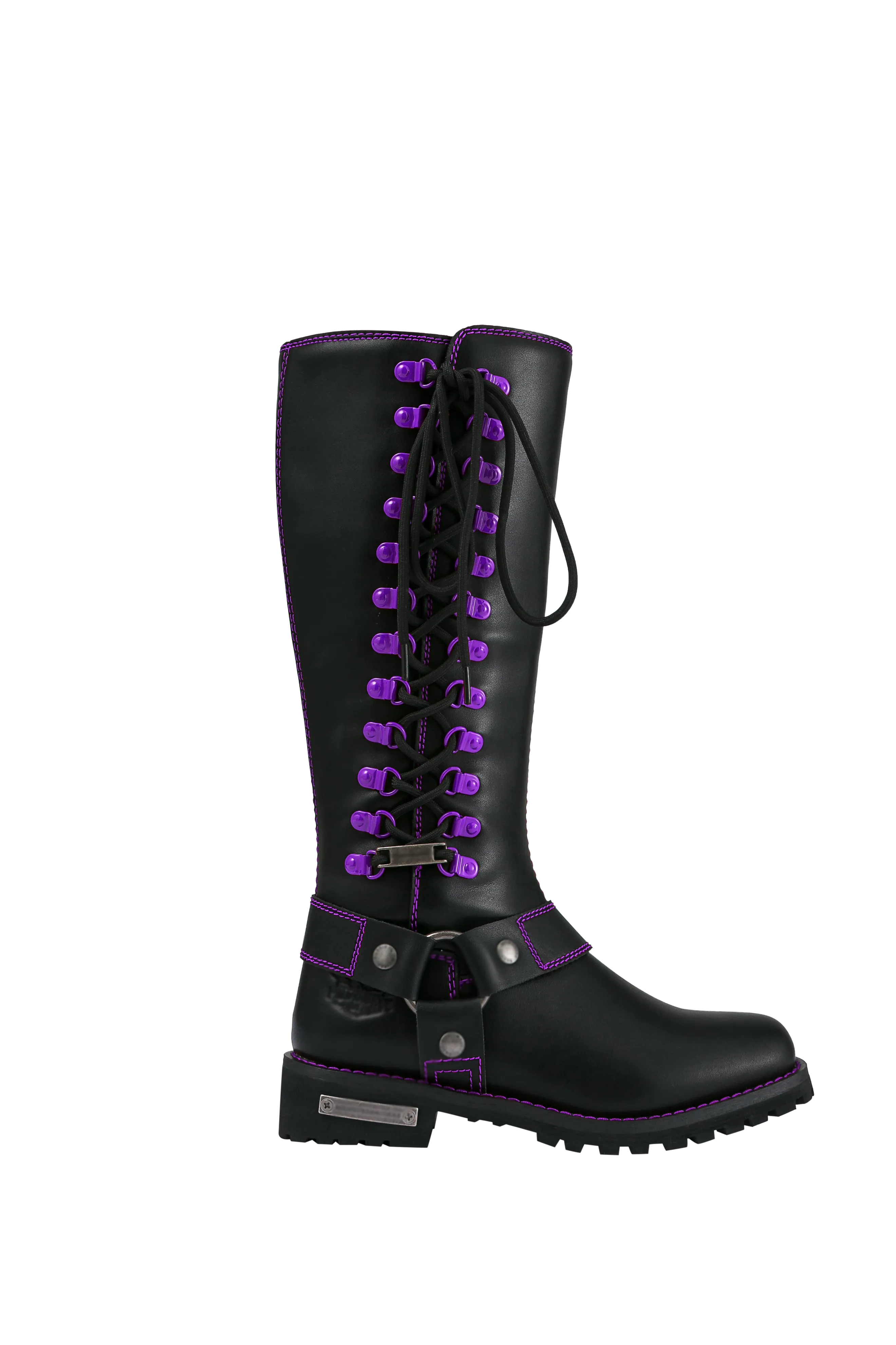 Dream Apparel® Women Biker Long Boots with Purple Laces