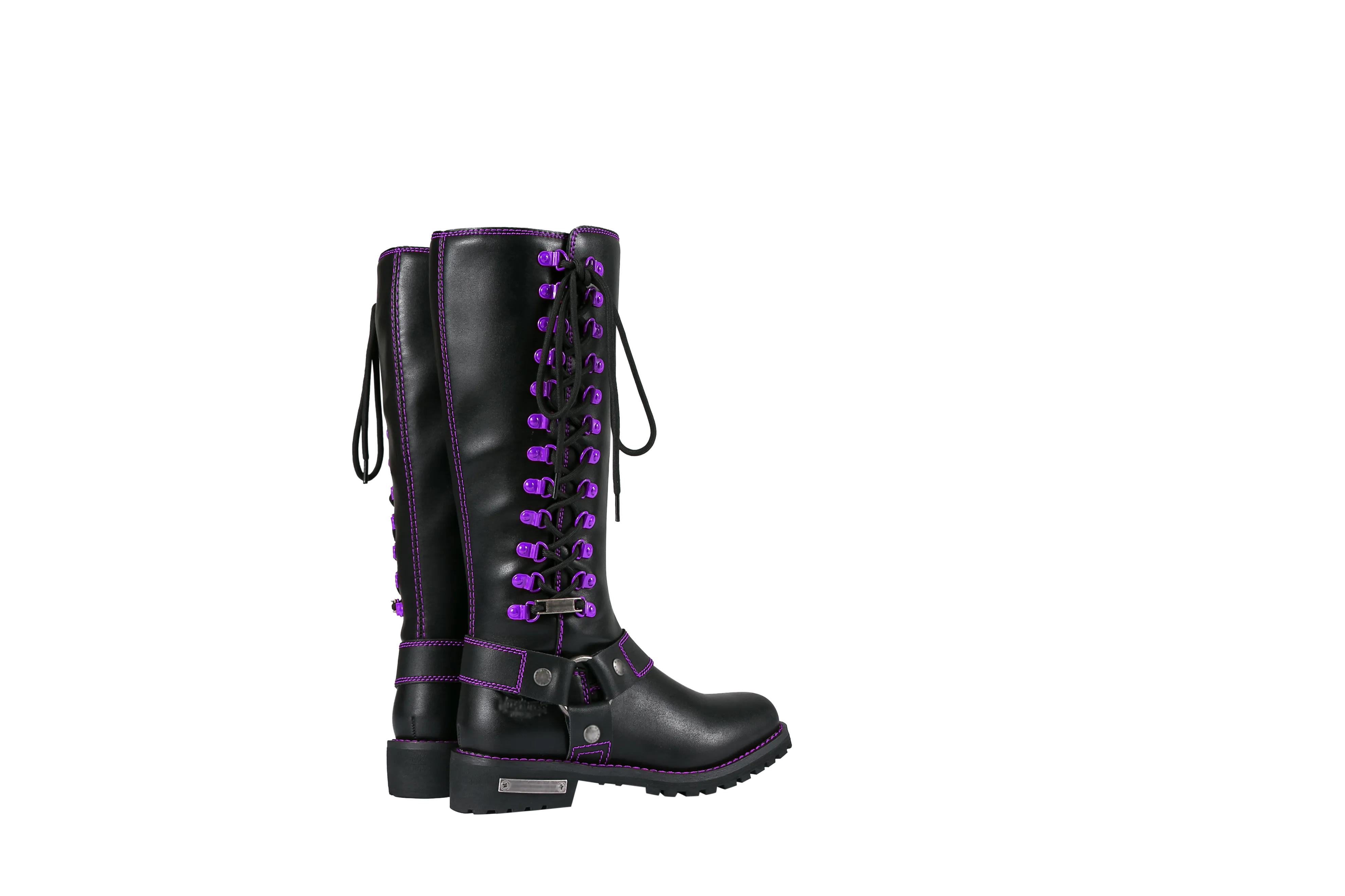 Dream Apparel® Women Biker Long Boots with Purple Laces