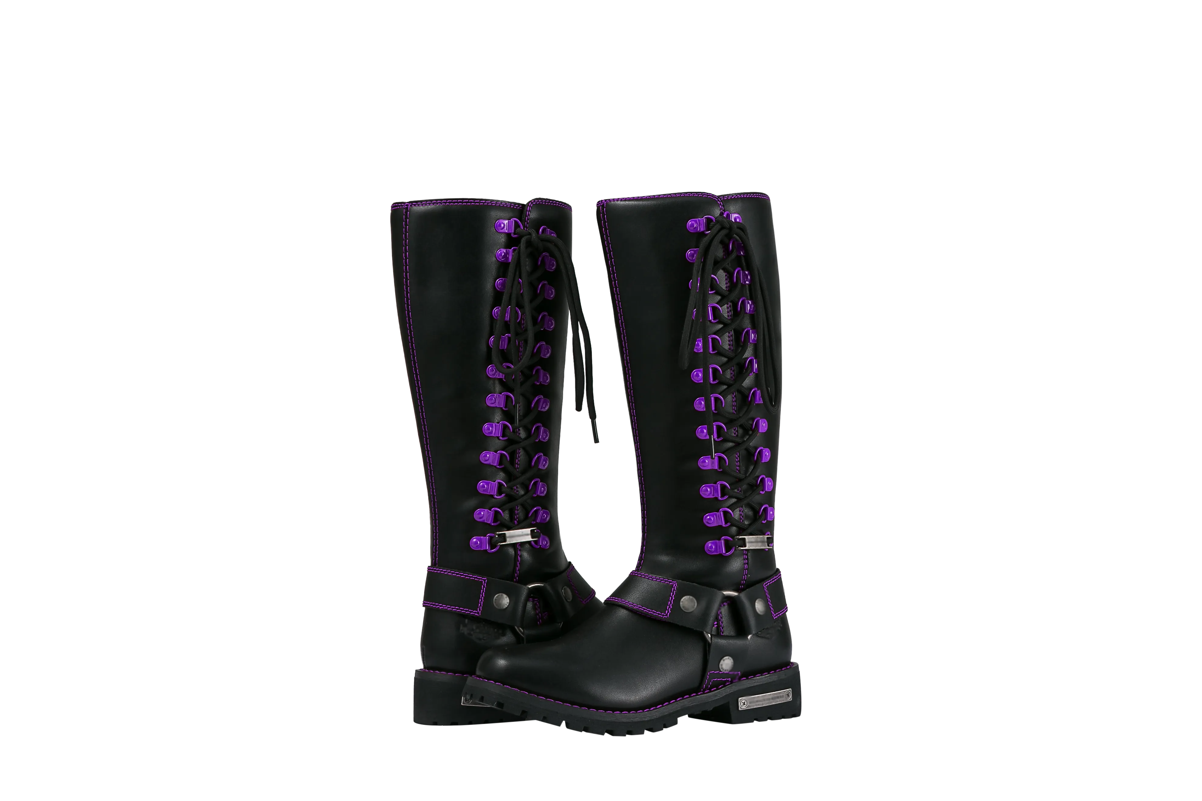 Dream Apparel® Women Biker Long Boots with Purple Laces