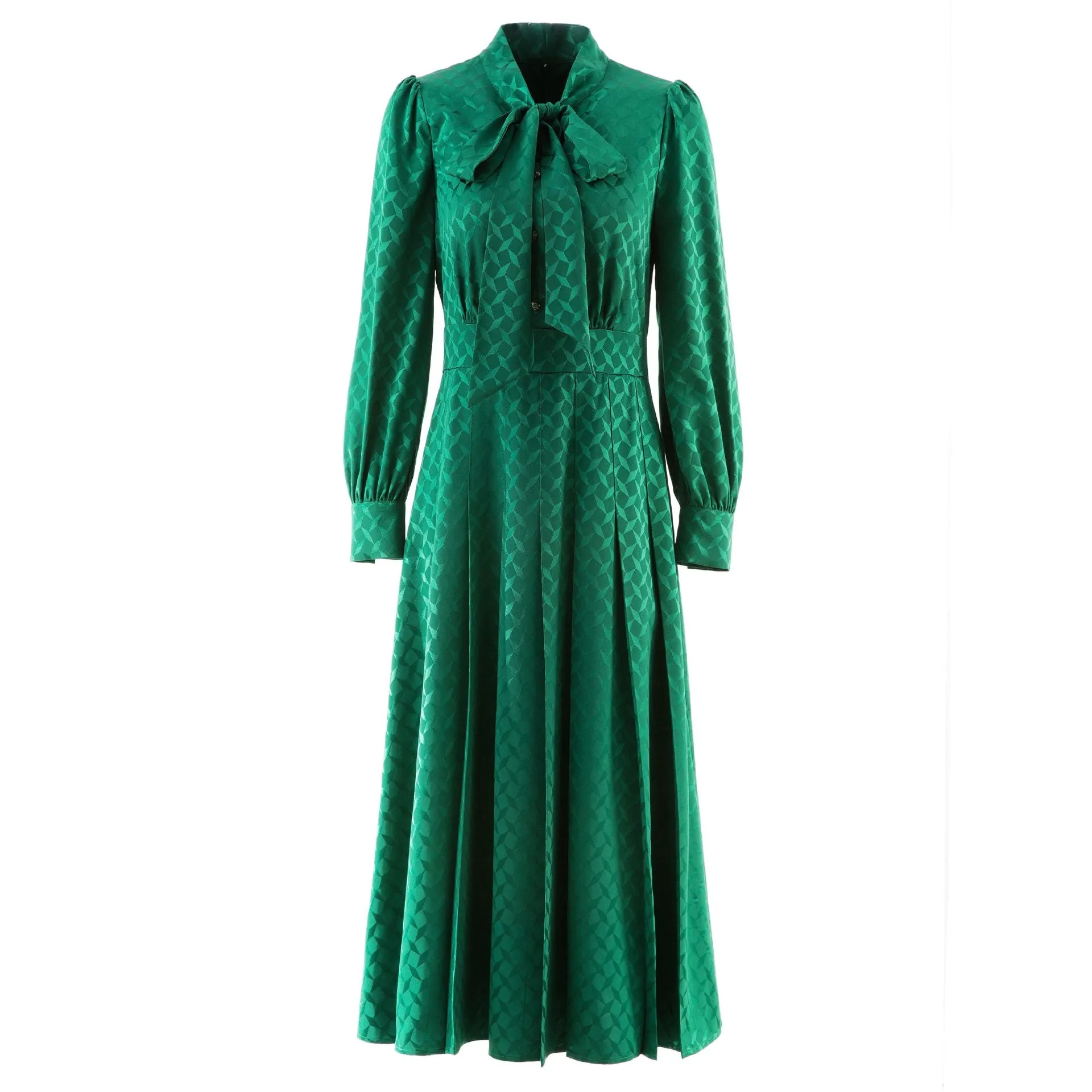 Emerald Vintage Sailor Collared Jacquard Maxi Dress