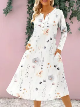 Floral Notched Long Sleeve Midi Dress