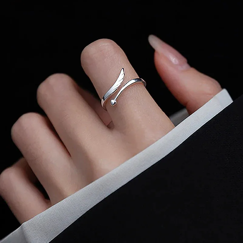 Geometric Stainless Steel Feather Ring for Weddings