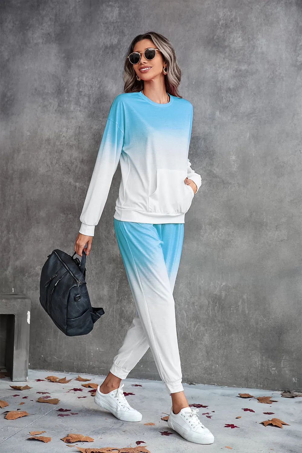 Gradient Round Neck Sweatshirt and Joggers Set