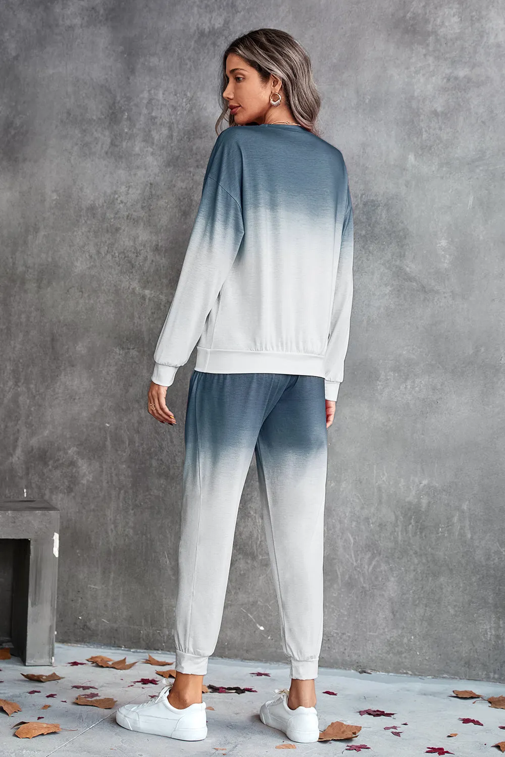 Gradient Round Neck Sweatshirt and Joggers Set