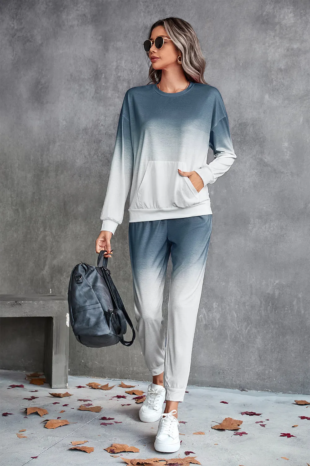 Gradient Round Neck Sweatshirt and Joggers Set