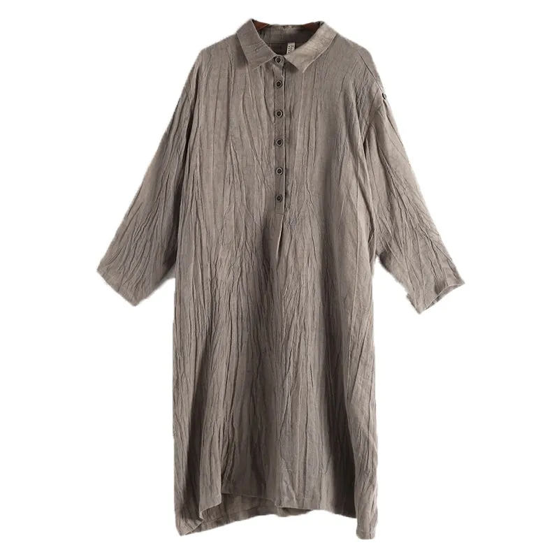 Gray Linen Cotton Women Loose Fitting Short Sleeves Dresses Summer Long Women Dresses  AMT962226