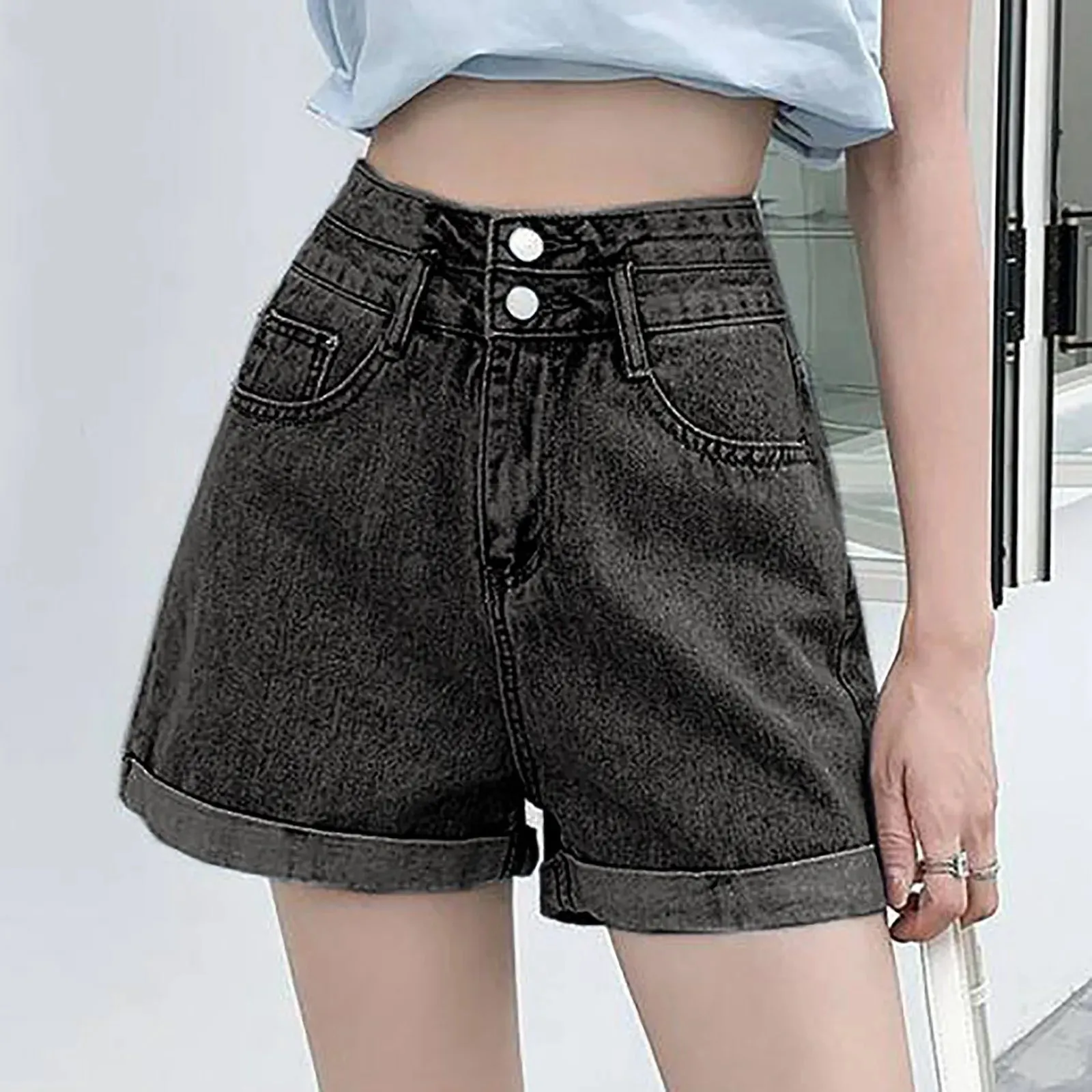 High Denim Shorts Women 2024 New Fashion Wide Leg Femme Office Sport Shorts