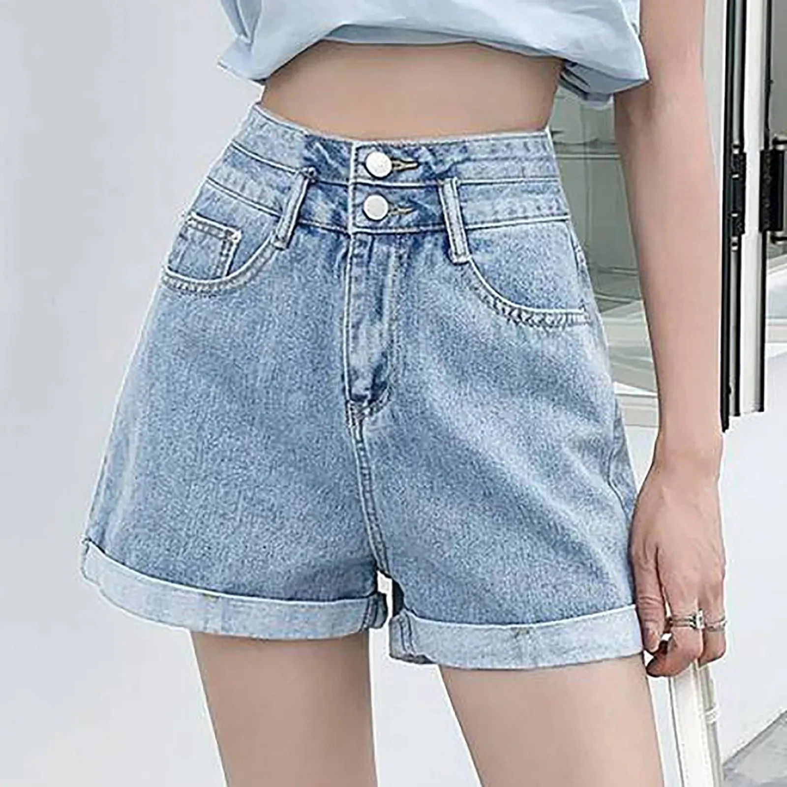 High Denim Shorts Women 2024 New Fashion Wide Leg Femme Office Sport Shorts