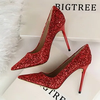 high heels wedding Bling woman pumps red gold silver stiletto