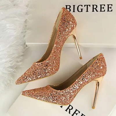 high heels wedding Bling woman pumps red gold silver stiletto