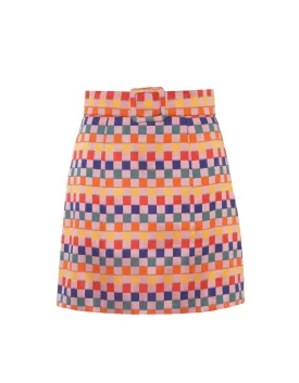 Leonie Rainbow Puzzle Print Silk Jacquard Mini Skirt