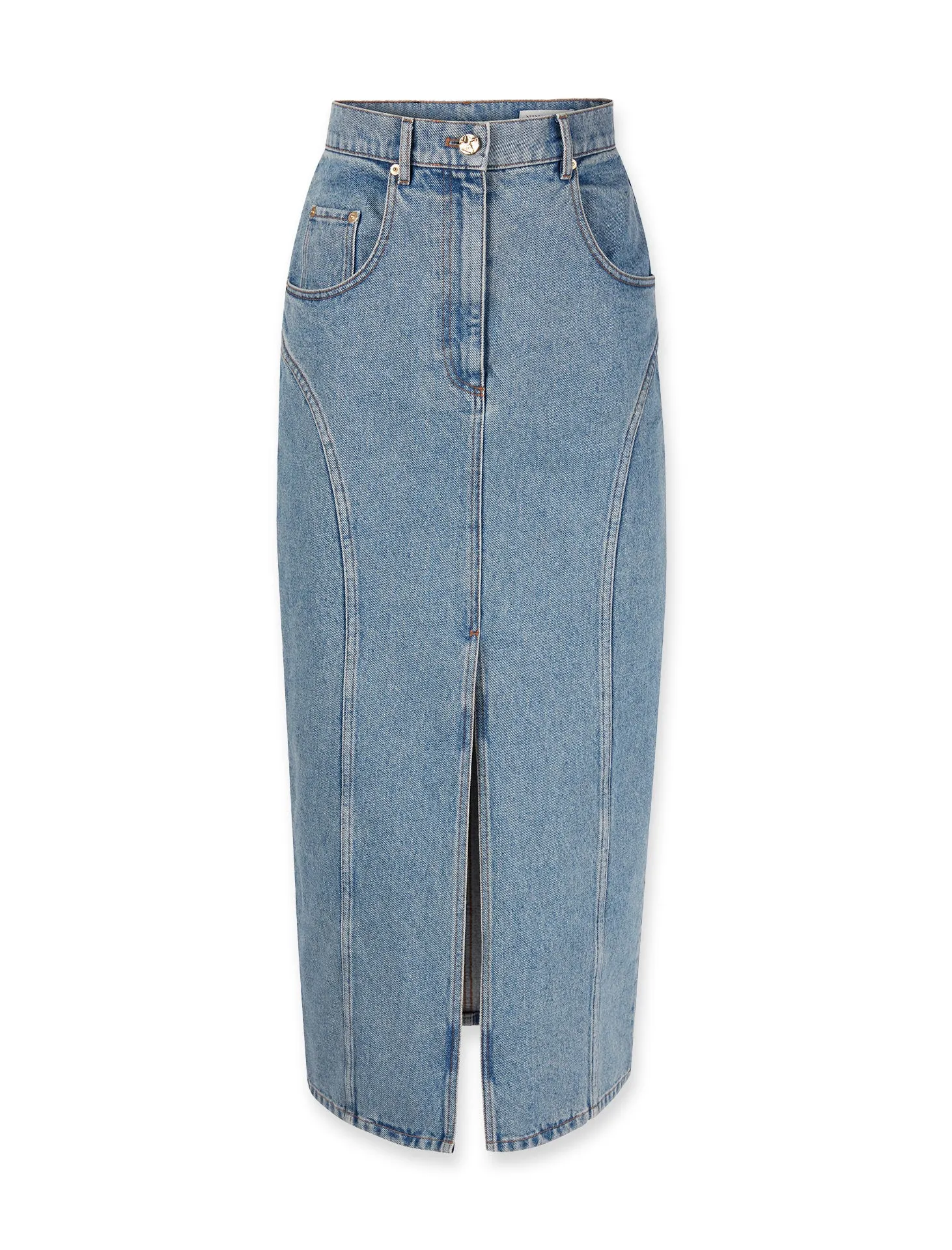 Long Denim Skirt with Front Slit