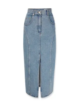 Long Denim Skirt with Front Slit