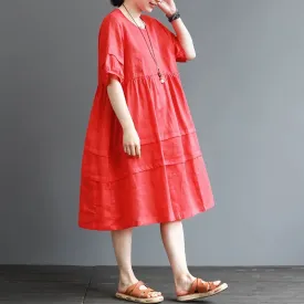 Loose Fit Style Spring Women Dresses Pleated Linen Cotton  CH90410