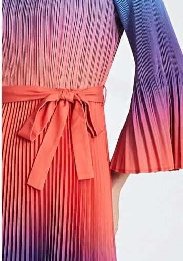 Miyake Pleated Gradient V-Neck Midi Dress