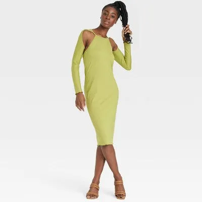 New - Black History Month Sammy B Women's Long Sleeve Cut Out Bodycon Dress - Green XXL