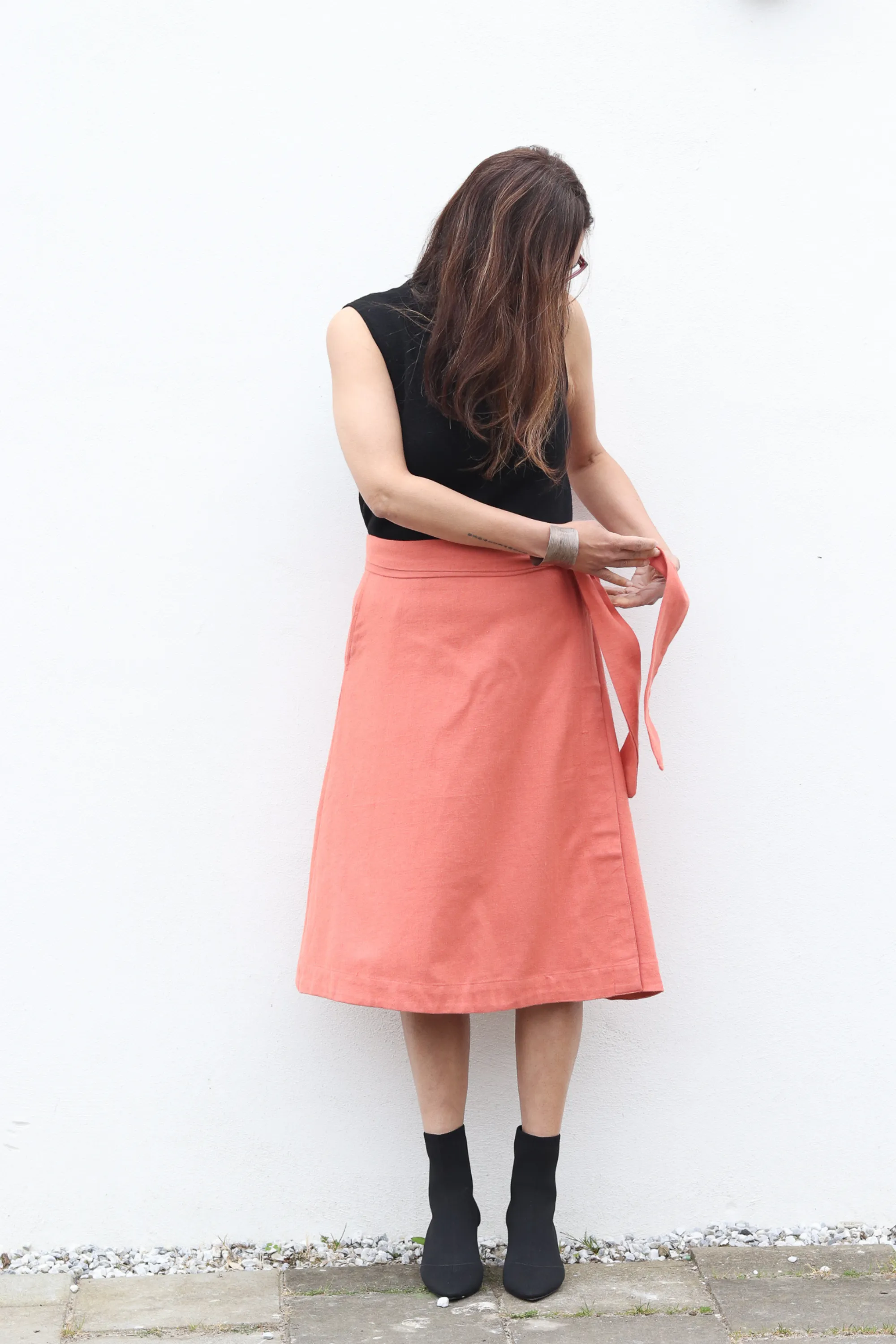 NEW! Cotton Hemp Wrap Skirt Salmon