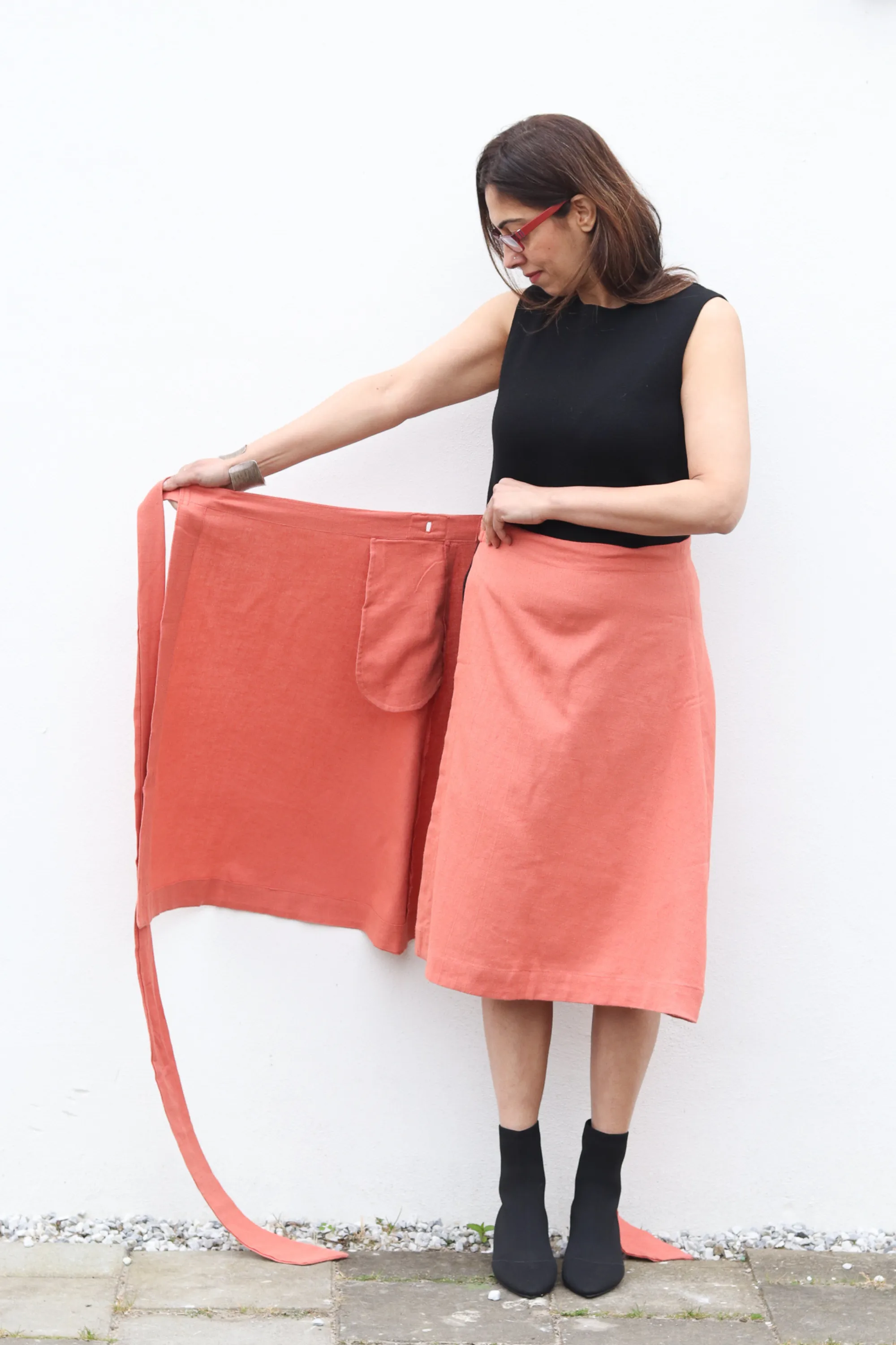 NEW! Cotton Hemp Wrap Skirt Salmon