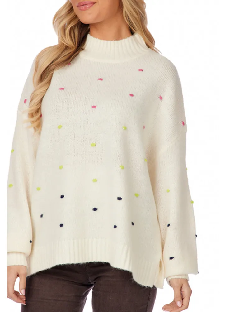 Novie Pom Pom Sweater in White by Mud Pie