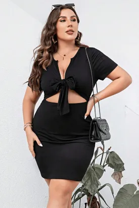 Plus Size Cutout Tie Front Short Sleeve Dress