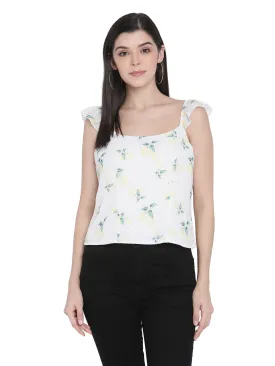 Porsorte Womens Poly Georgette Lemon Print Strappy flared Top