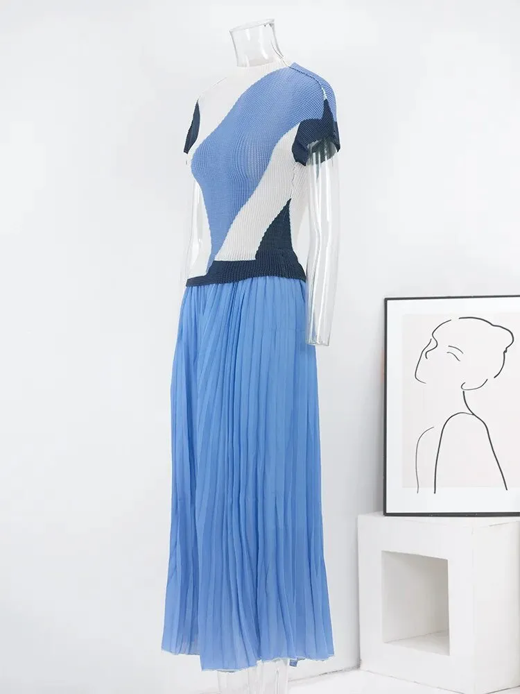 Pre Order:  Blue Hues Pleated Top   Skirt Set