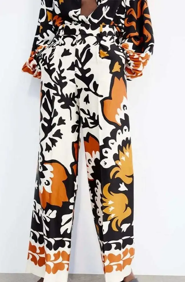 Printed Long Sleeve Top, Shorts and Pants Set